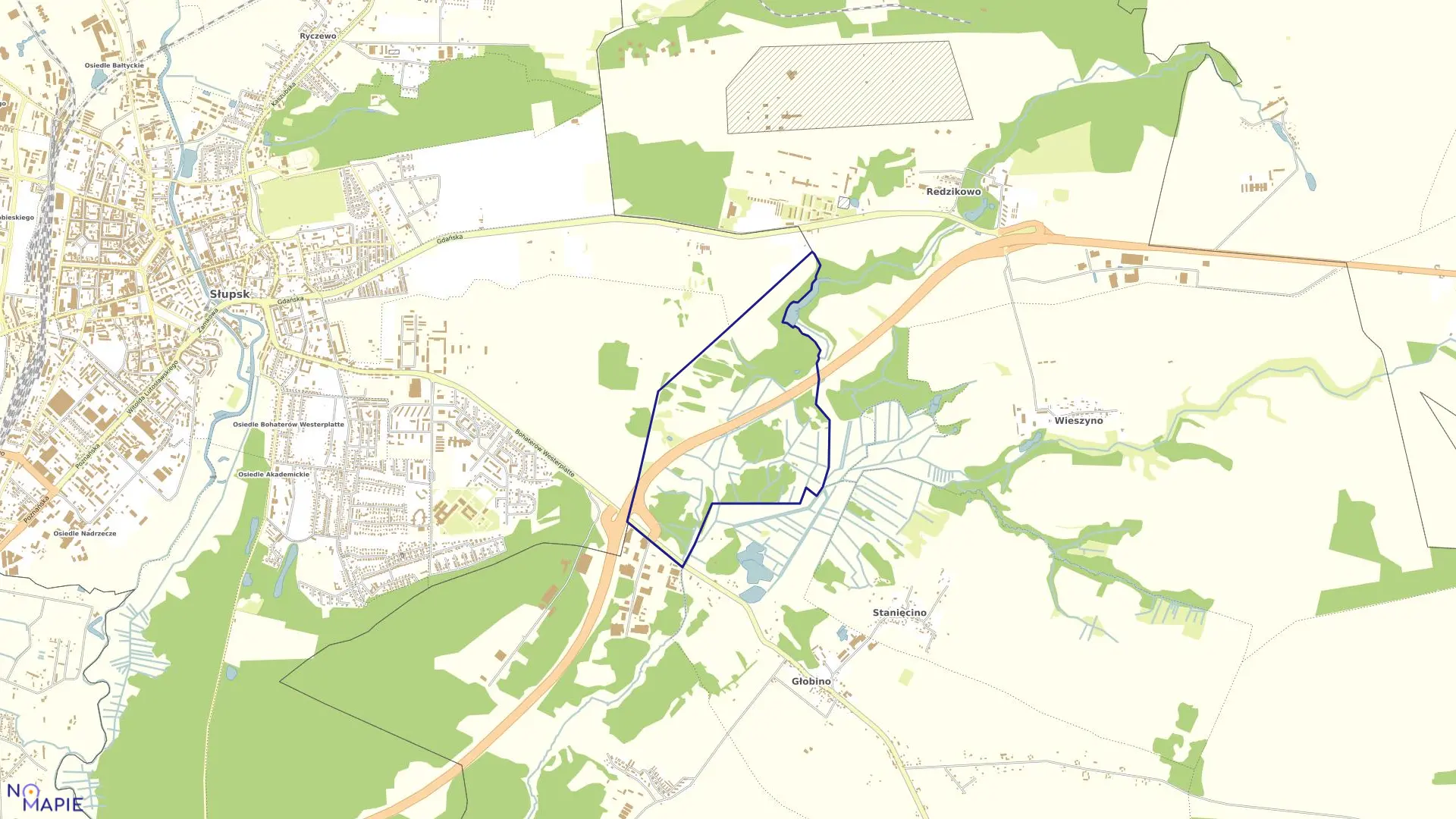 Mapa obrębu 16 w mieście Słupsk